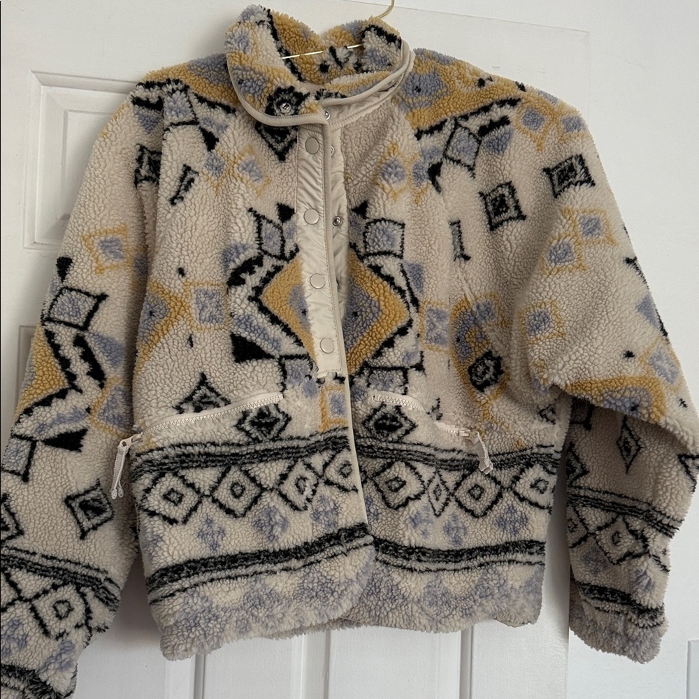 Free people hit the slopes Geometric Patterned Fleece Jacket size medium worn